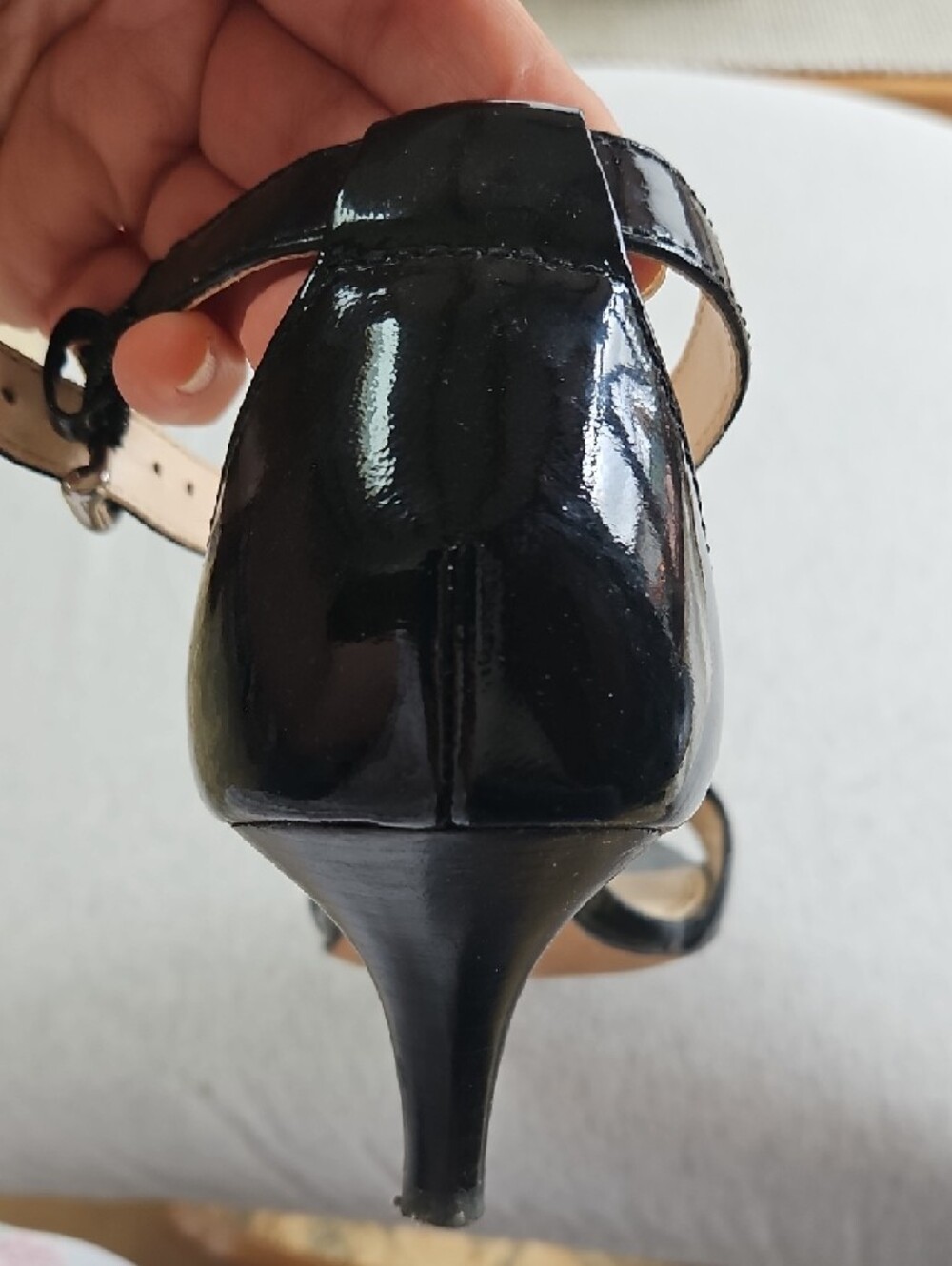 Coach Black Patent Leather T-Strap Heels with Silver Hardware - Picture 3 of 4